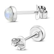 Rainbow Moonstone Round Sterling Silver Stud Earrings, e440st